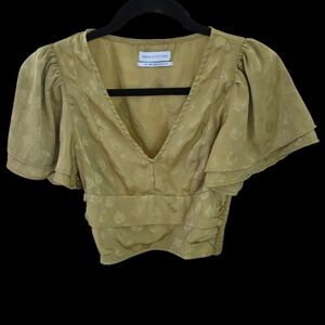 Urban Outfitters Webster Jacquard Flutter Sleeve Gold Crop Top - S